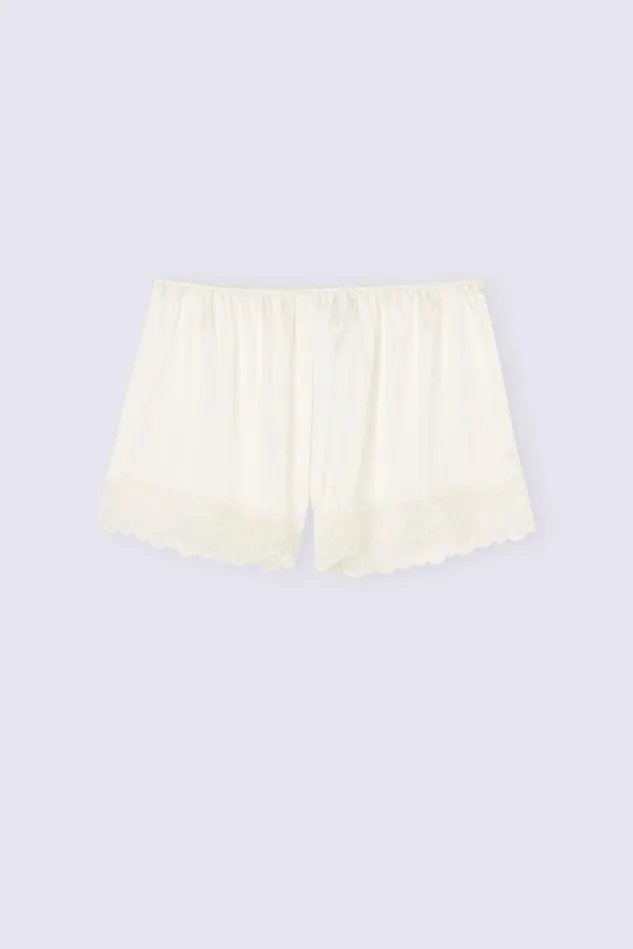 Intimissimi Short Pajamas Women Lace Trim Silk Shorts Ivory 2127 8211 Talc White