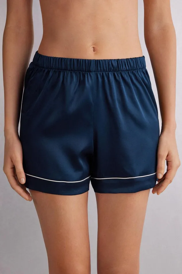 Intimissimi Short Pajamas Women Piped Silk Shorts Blue 1467 8211 Intense Blue Intimissimi Short Pajamas Women Piped Silk Shorts Blue 1467 8211 Intense Blue