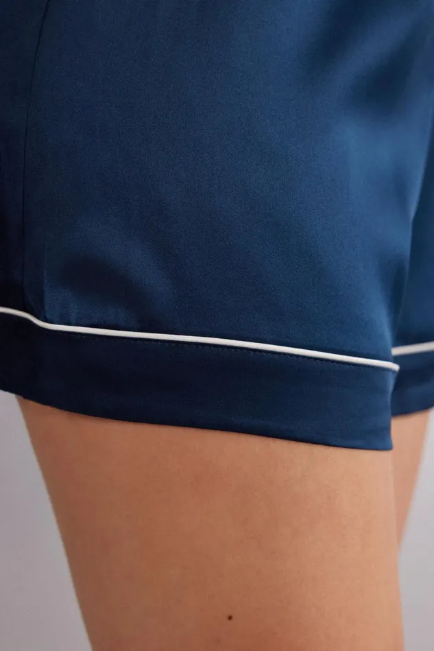 Intimissimi Short Pajamas Women Piped Silk Shorts Blue 1467 8211 Intense Blue