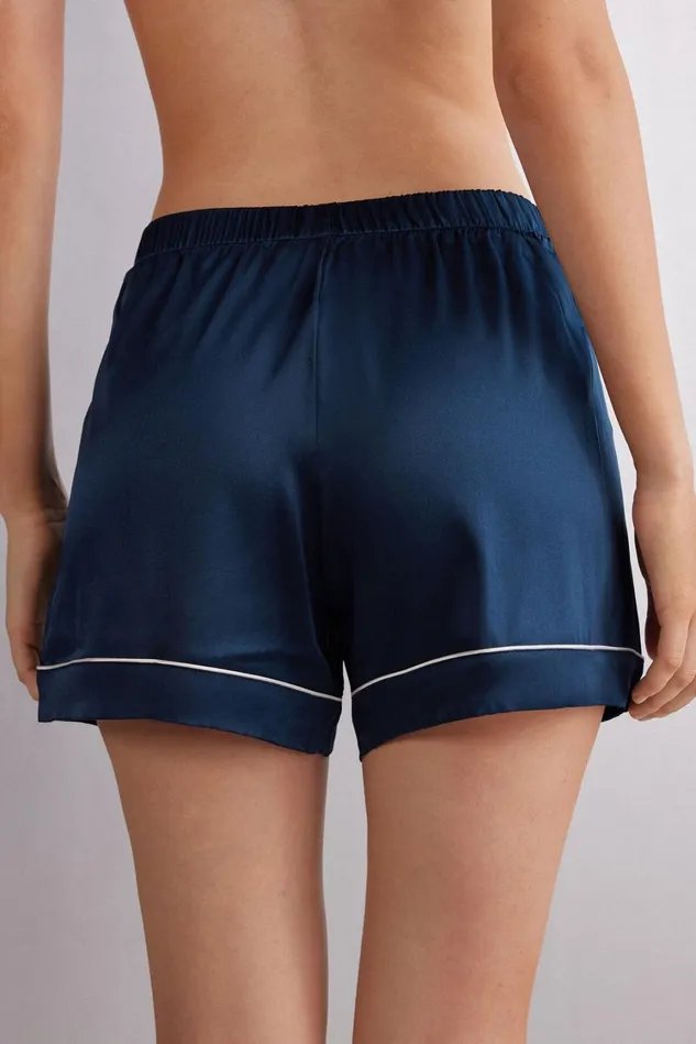 Intimissimi Short Pajamas Women Piped Silk Shorts Blue 1467 8211 Intense Blue