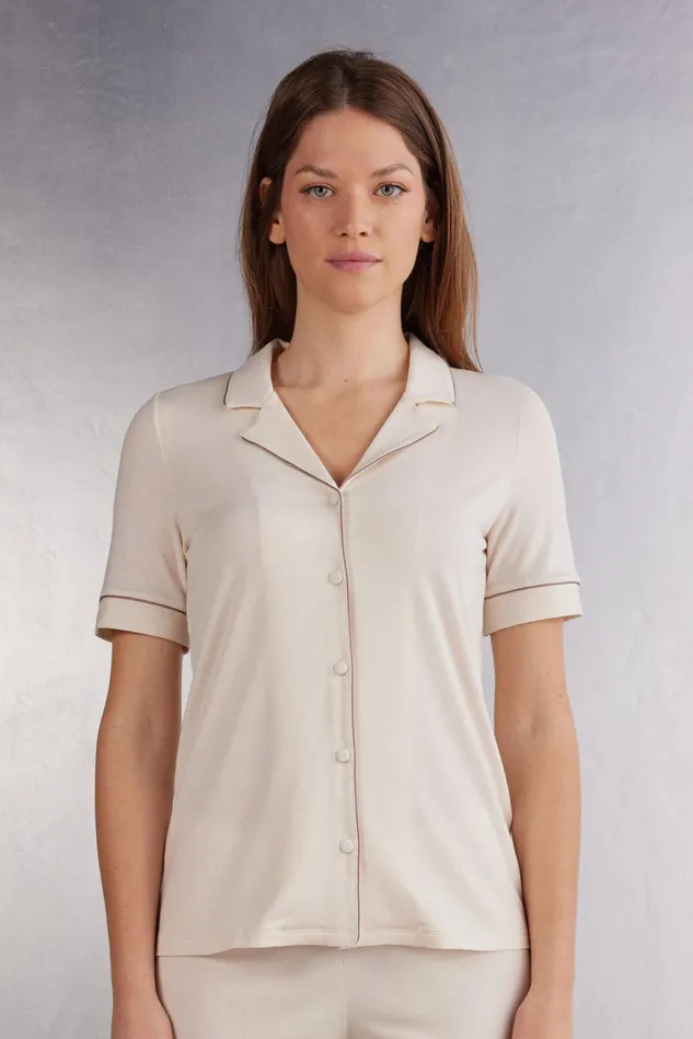 Intimissimi Short Pajamas Women Short Sleeve Button Up Shirt In Modal Ivory 612i 8211 Vanilla Ivory Intimissimi Short Pajamas Women Short Sleeve Button Up Shirt In Modal Ivory 612i 8211 Vanilla Ivory