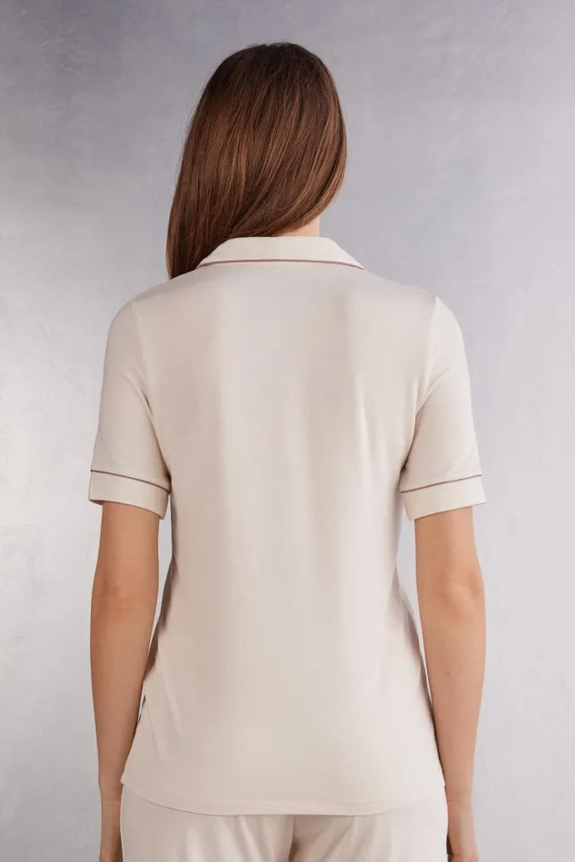 Intimissimi Short Pajamas Women Short Sleeve Button Up Shirt In Modal Ivory 612i 8211 Vanilla Ivory