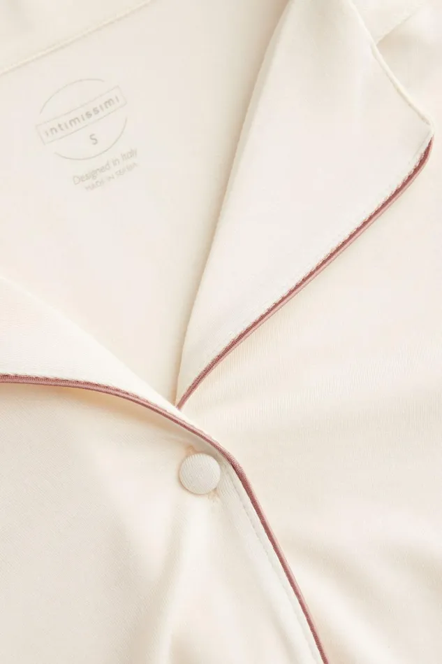Intimissimi Short Pajamas Women Short Sleeve Button Up Shirt In Modal Ivory 612i 8211 Vanilla Ivory