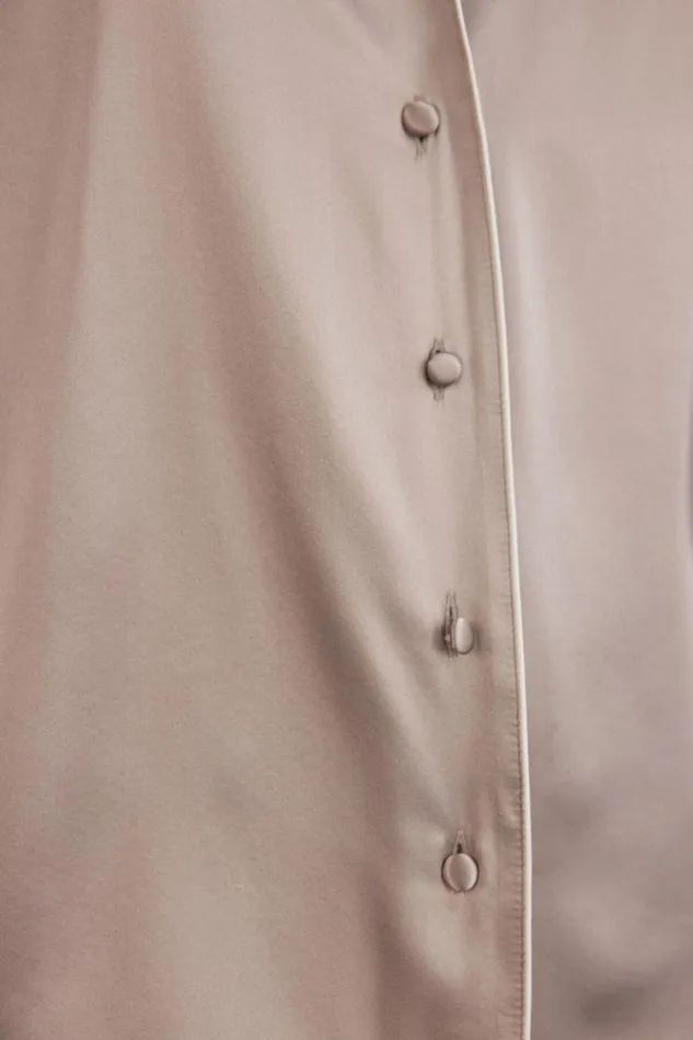 Intimissimi Short Pajamas Women Short Sleeve Silk Shirt With Contrast Trim Natural 651i 8211 Powder Beige