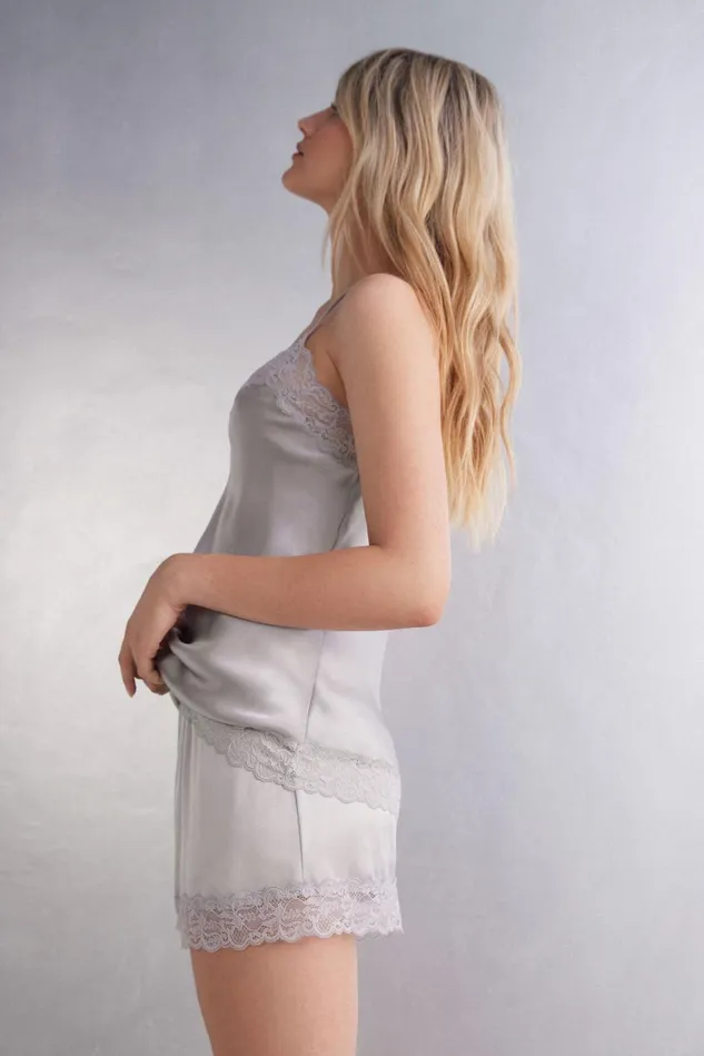 Intimissimi Short Pajamas Women Silk Shorts Pale Grey 347j 8211 Ice Grey