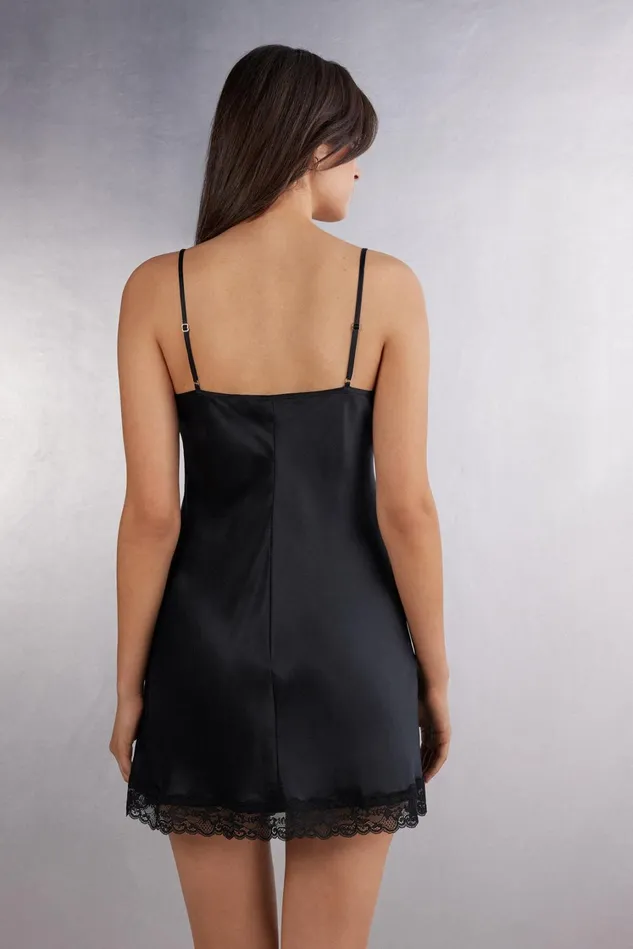 Intimissimi Slips Babydolls Women Silk Slip With Lace Insert Detail Black 019 8211 Black