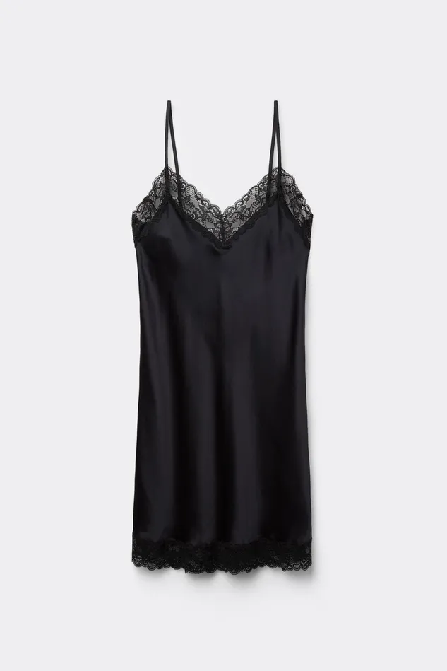 Intimissimi Slips Babydolls Women Silk Slip With Lace Insert Detail Black 019 8211 Black