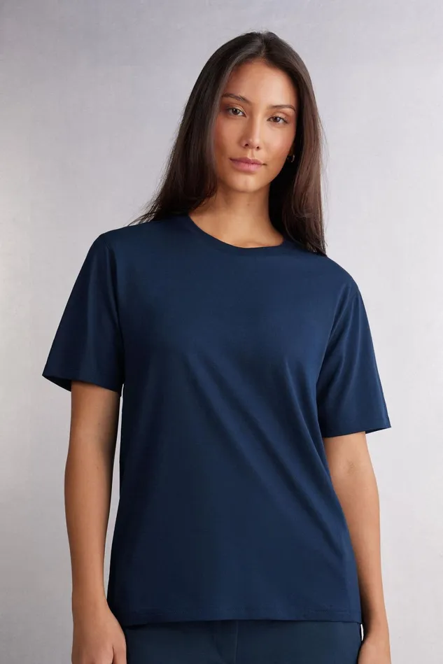 Intimissimi TShirt Women Superior Cotton Short Sleeve Top Blue 1467 8211 Intense Blue Intimissimi TShirt Women Superior Cotton Short Sleeve Top Blue 1467 8211 Intense Blue