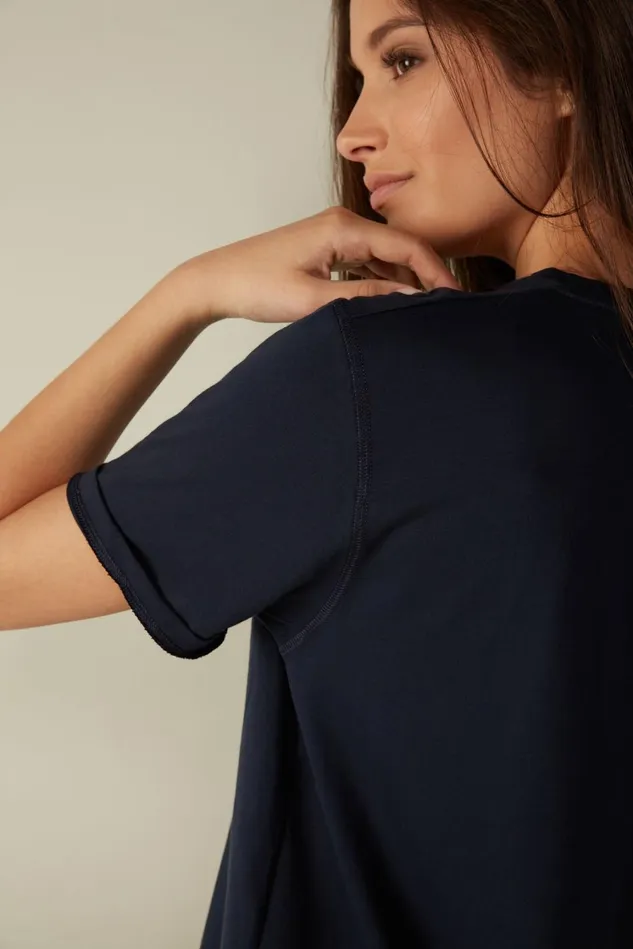 Intimissimi TShirt Women Superior Cotton Short Sleeve Top Blue 1467 8211 Intense Blue