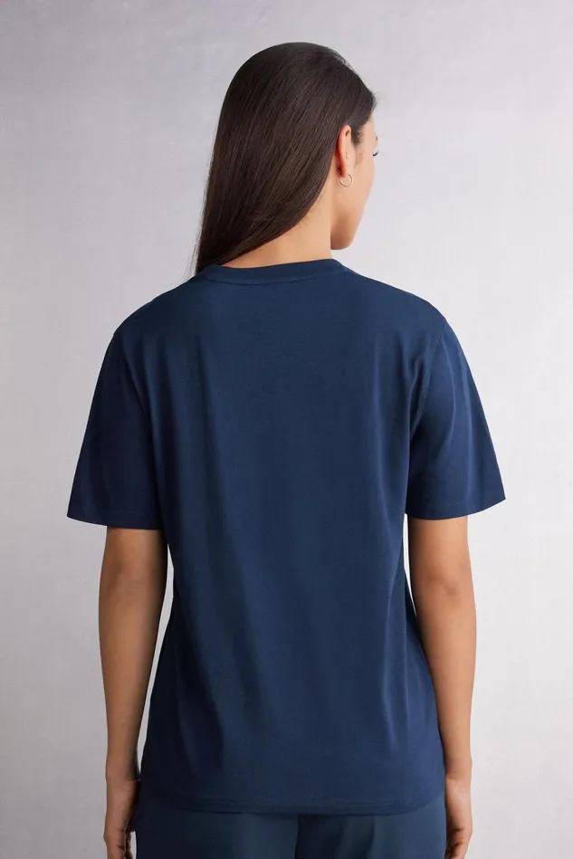 Intimissimi TShirt Women Superior Cotton Short Sleeve Top Blue 1467 8211 Intense Blue