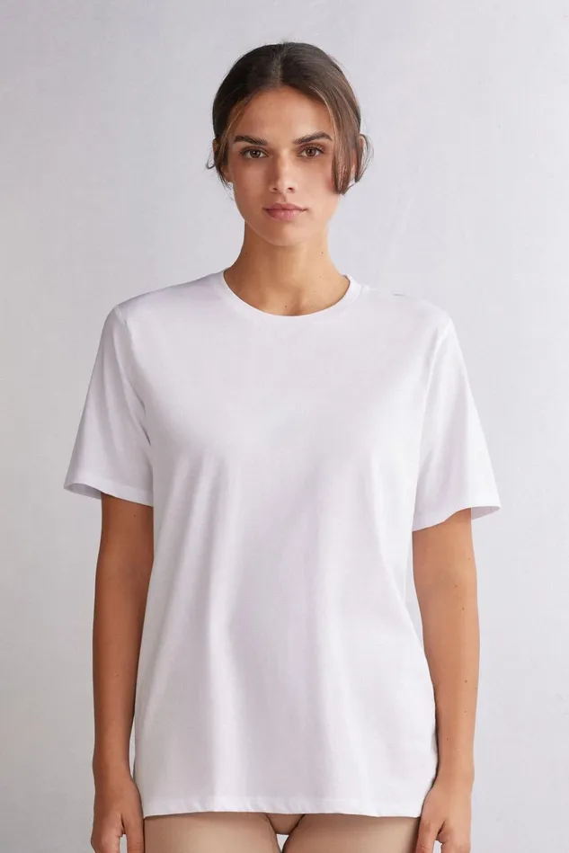 Intimissimi TShirt Women Superior Cotton Short Sleeve Top White 001 8211 White