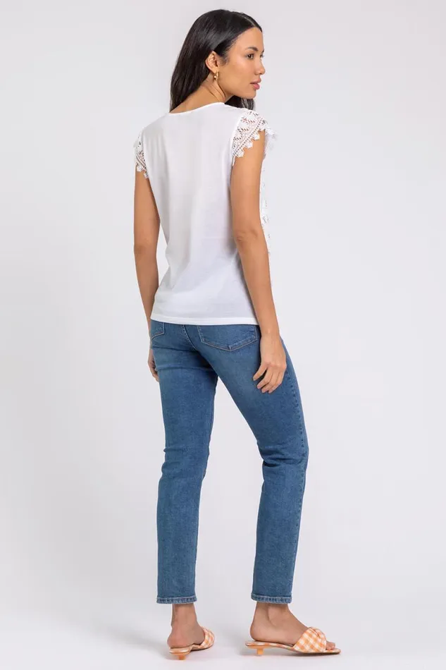 Ivory Butterfly Lace Stretch Top Women Roman Tops