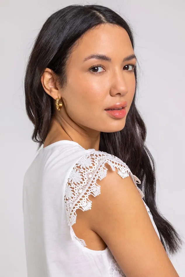 Ivory Butterfly Lace Stretch Top Women Roman Tops