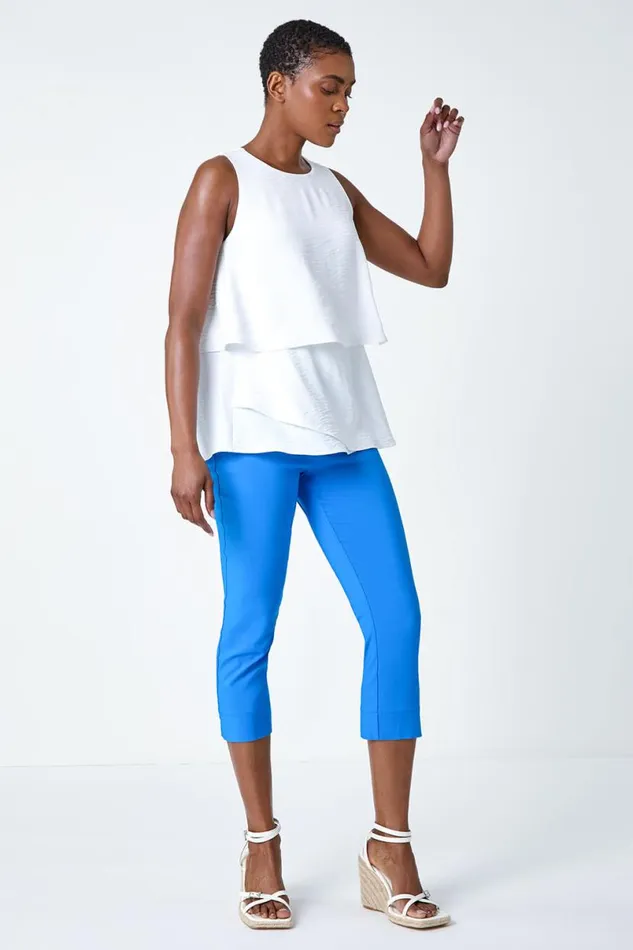 Ivory Tiered Sleeveless Vest Top Women Roman Tops