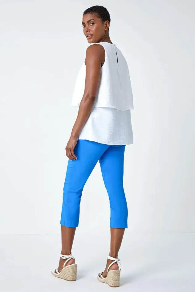 Ivory Tiered Sleeveless Vest Top Women Roman Tops