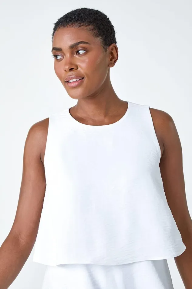 Ivory Tiered Sleeveless Vest Top Women Roman Tops