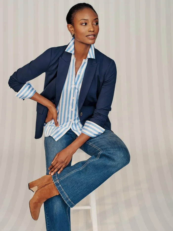 JMcLaughlin Alexis Shirt In Stripe Bluewhite Women Shirts and Tops JMcLaughlin Alexis Shirt In Stripe Bluewhite Women Shirts and Tops