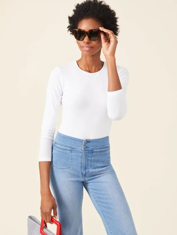 JMcLaughlin Allie Long Sleeve Tee White Women Shirts and Tops