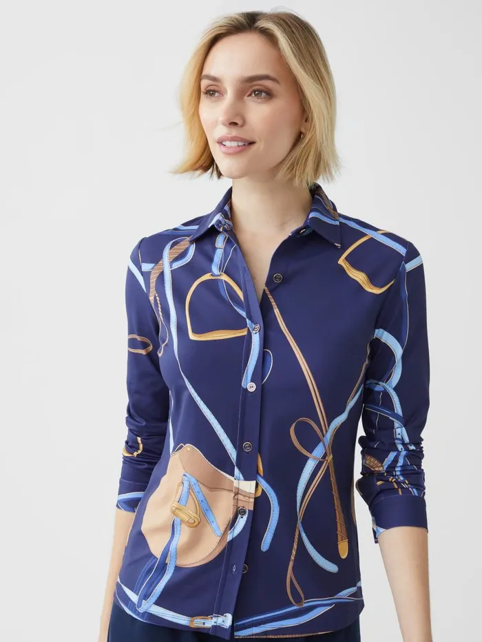 JMcLaughlin Betty Shirt In Palomino Navyblue Women Shirts and Tops