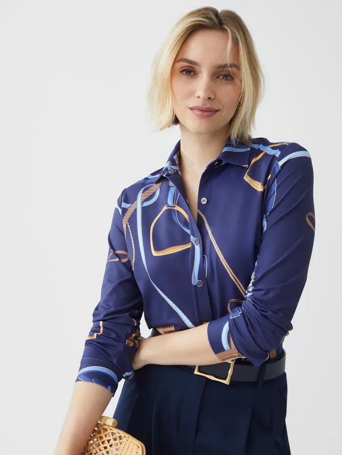 JMcLaughlin Betty Shirt In Palomino Navyblue Women Shirts and Tops JMcLaughlin Betty Shirt In Palomino Navyblue Women Shirts and Tops