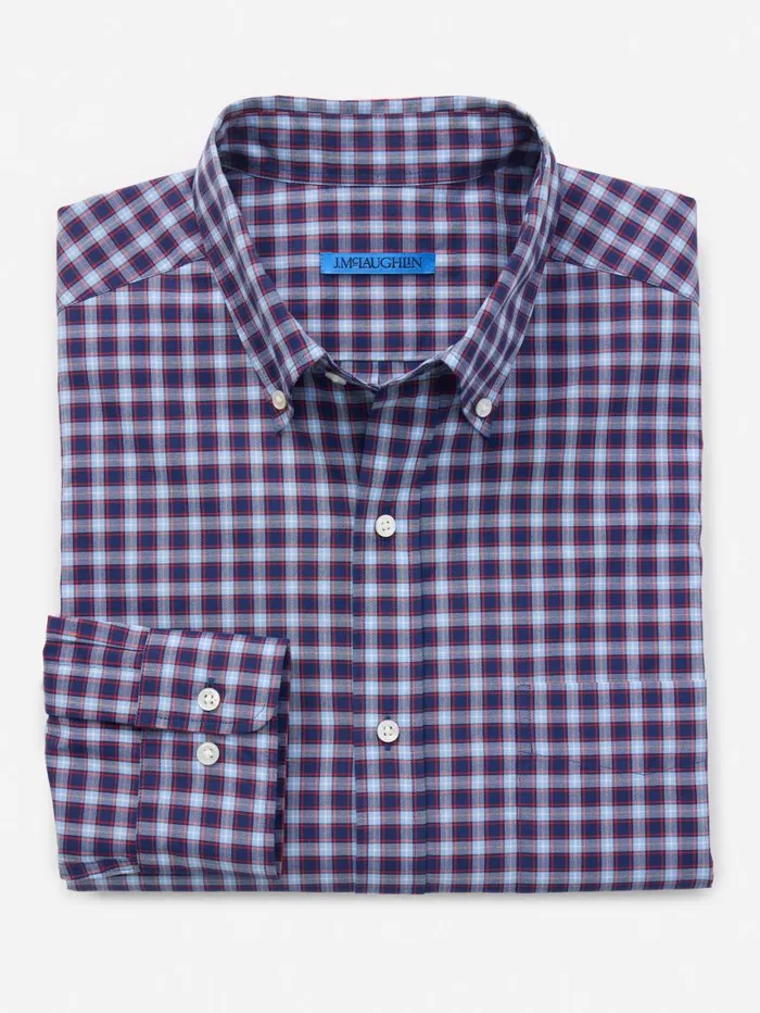 JMcLaughlin Collis Classic Fit Shirt In Mini Window Pane Rednavylight Blue Men Shirts