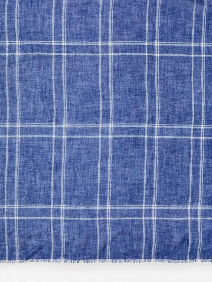 JMcLaughlin Del Mar Scarf In Window Pane Off Whitedenim Women Scarves JMcLaughlin Del Mar Scarf In Window Pane Off Whitedenim Women Scarves