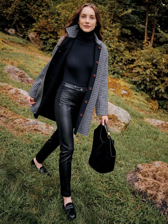 JMcLaughlin Frade Reversible Wool Coat In Houndstooth Blackcharcoalgray Women Jackets and Outerwear