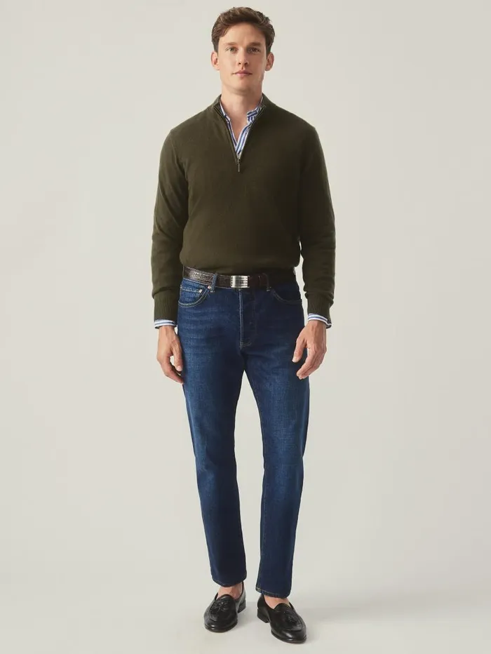 JMcLaughlin Henry Cashmere 14 Zip Olive Men Sweaters JMcLaughlin Henry Cashmere 14 Zip Olive Men Sweaters