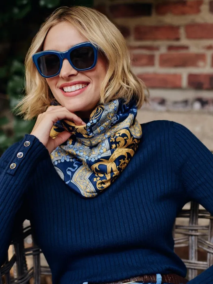 JMcLaughlin Karlie Snood In Faberge Egg Navygoldgray Women Scarves JMcLaughlin Karlie Snood In Faberge Egg Navygoldgray Women Scarves