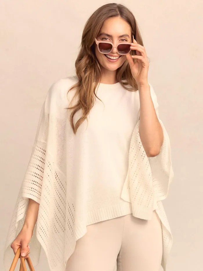 JMcLaughlin Libra Cashmere Poncho Off White Women Jackets and Outerwear