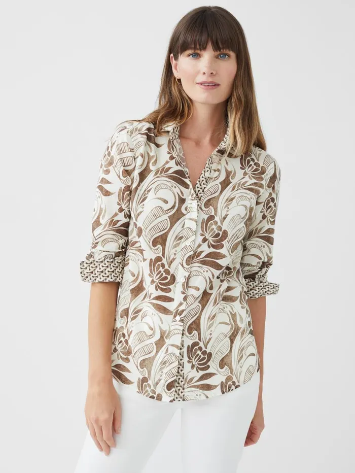JMcLaughlin Lois Shirt In Dahlia Deco Dream Creambrown Women Shirts and Tops