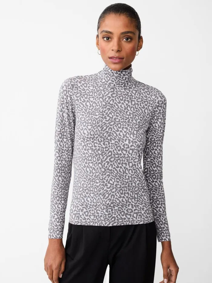 JMcLaughlin Nadia Turtleneck In Petit Leopard Graylight Gray Women Shirts and Tops