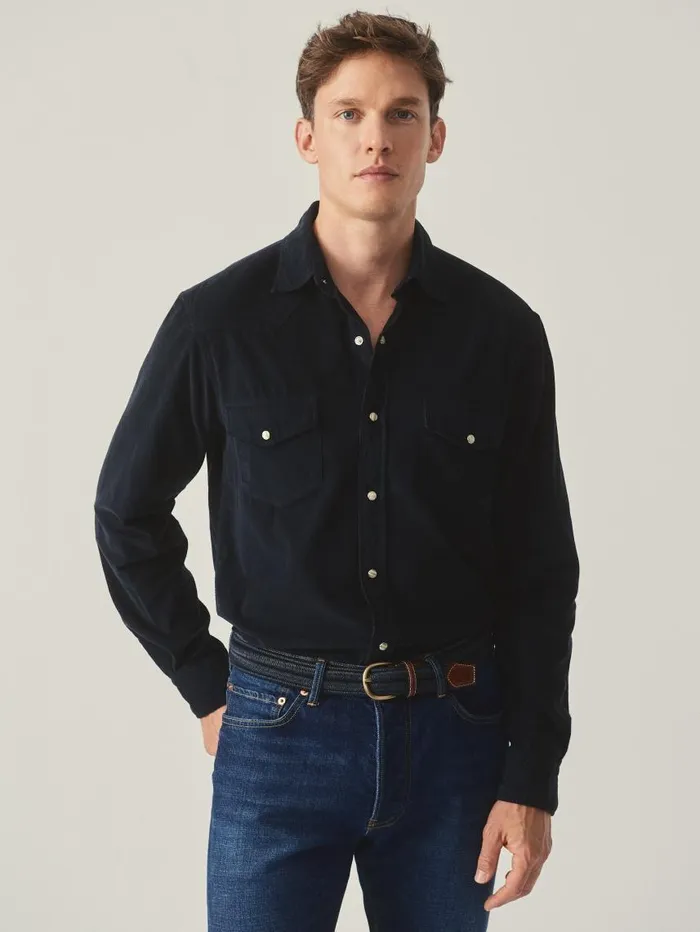 JMcLaughlin Scotto Cord Shirt Navy Men Shirts