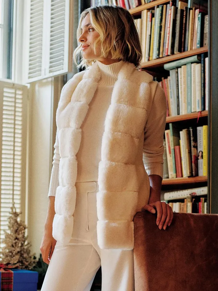 JMcLaughlin Sersha Faux Fur Vest Off White Women Jackets and Outerwear