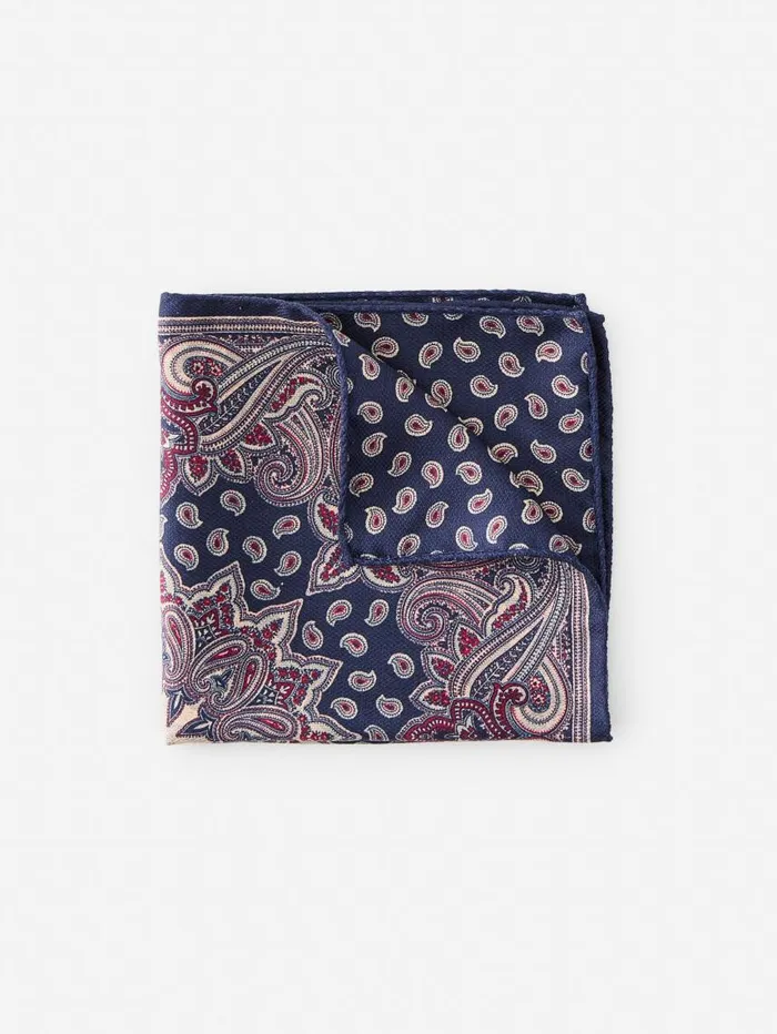 JMcLaughlin Silk Pocket Square In Foulard Navymulti Men Pocket Squares