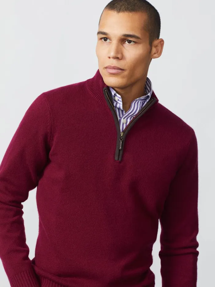 JMcLaughlin Tate Cashmere Sweater Heather Wine Men Sweaters
