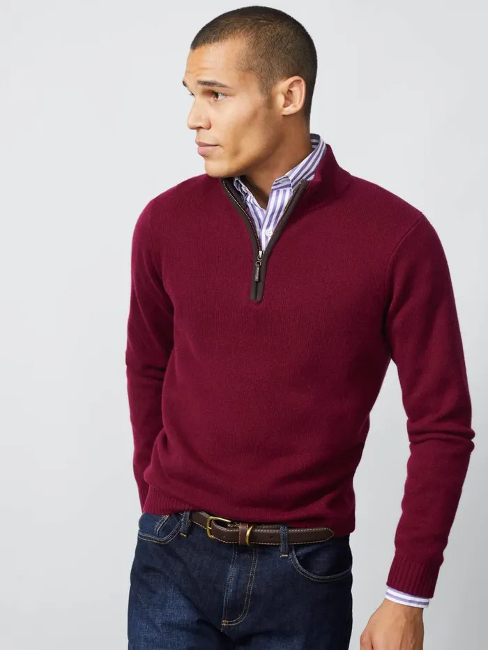 JMcLaughlin Tate Cashmere Sweater Heather Wine Men Sweaters JMcLaughlin Tate Cashmere Sweater Heather Wine Men Sweaters