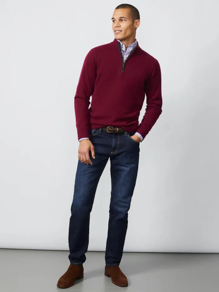 JMcLaughlin Tate Cashmere Sweater Heather Wine Men Sweaters JMcLaughlin Tate Cashmere Sweater Heather Wine Men Sweaters