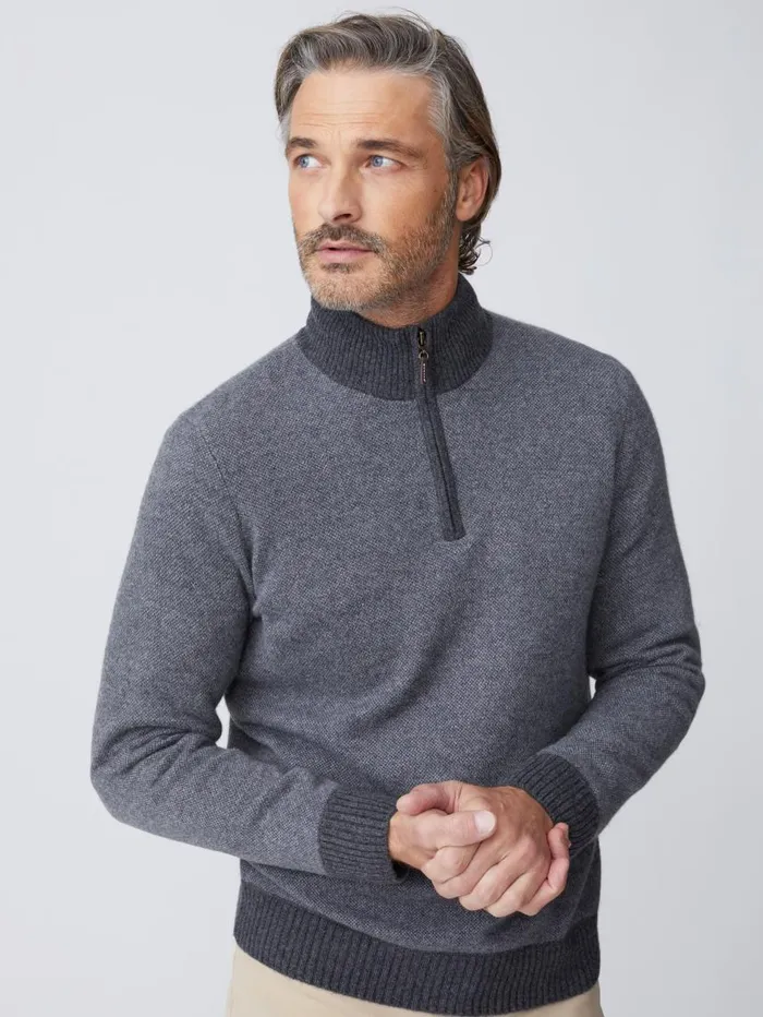 JMcLaughlin Tate Cashmere Sweater In Birdseye Heather Medium Grayheather Silver Men Sweaters