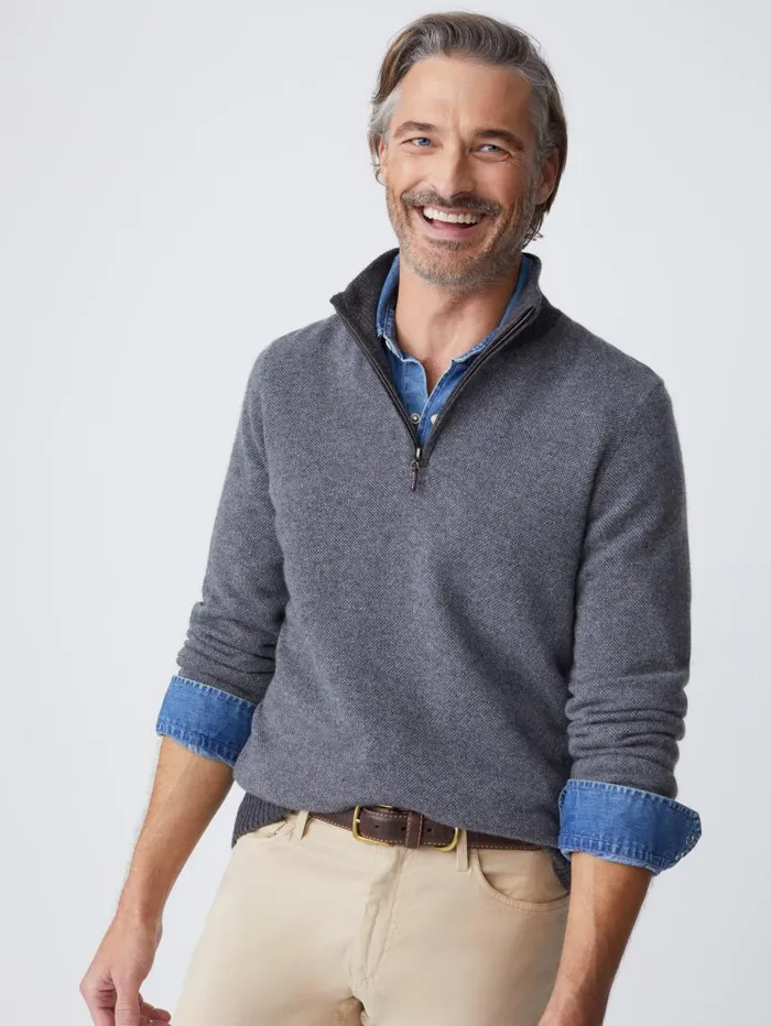 JMcLaughlin Tate Cashmere Sweater In Birdseye Heather Medium Grayheather Silver Men Sweaters JMcLaughlin Tate Cashmere Sweater In Birdseye Heather Medium Grayheather Silver Men Sweaters