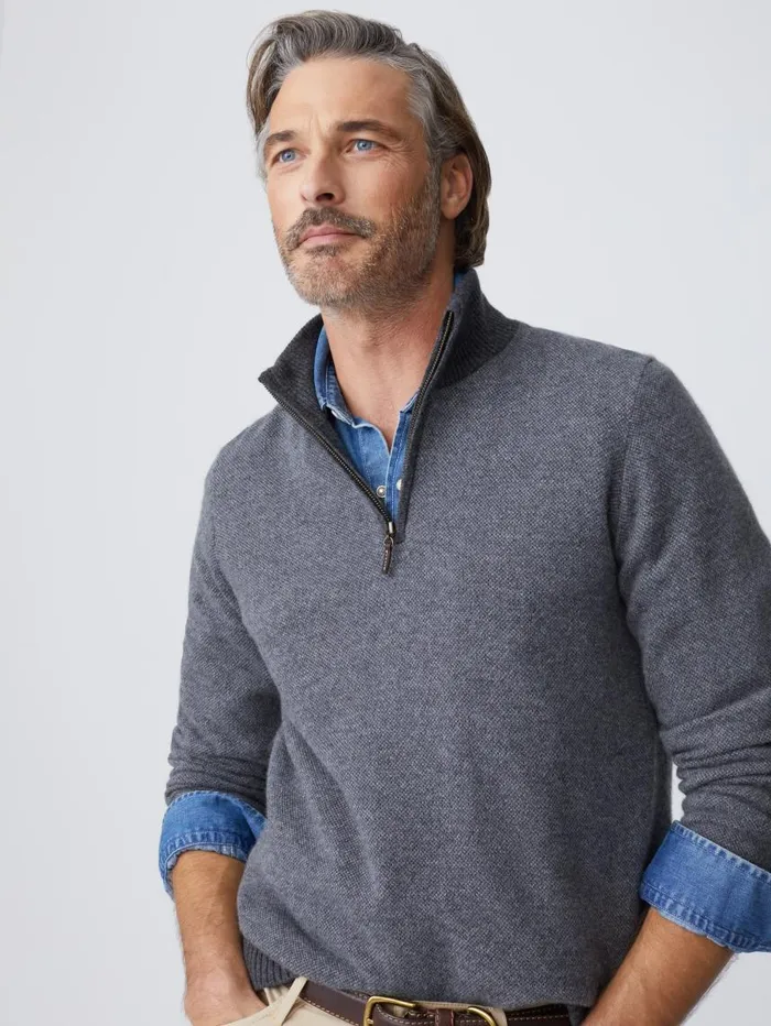 JMcLaughlin Tate Cashmere Sweater In Birdseye Heather Medium Grayheather Silver Men Sweaters JMcLaughlin Tate Cashmere Sweater In Birdseye Heather Medium Grayheather Silver Men Sweaters