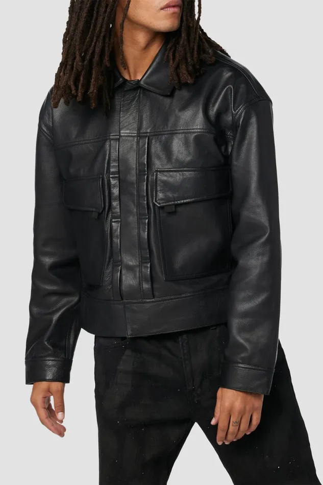 Jackets and Outerwear Men Hudson Jeans Leather Trucker Jacket Panther
