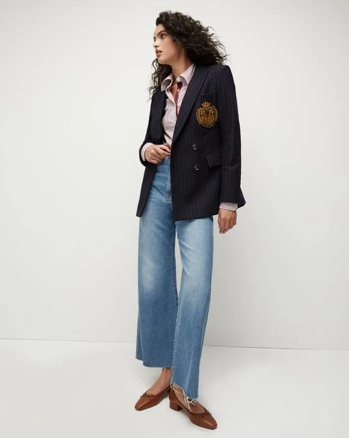 Jackets and Outerwear ShopJackets Veronica Beard Ellette Pinstriped Dickey Jacket Logo Crest Navy Multi