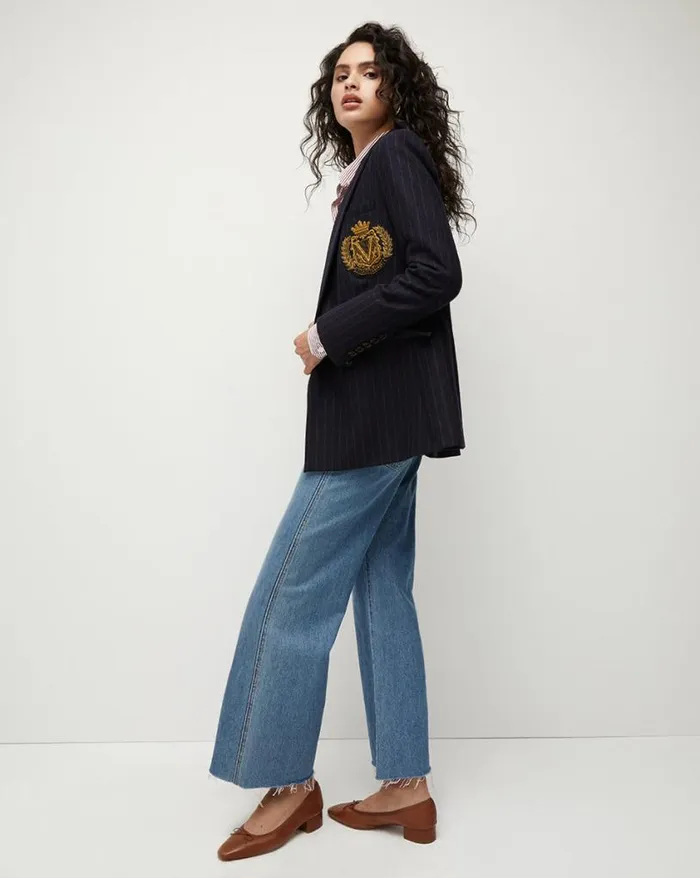 Jackets and Outerwear ShopJackets Veronica Beard Ellette Pinstriped Dickey Jacket Logo Crest Navy Multi