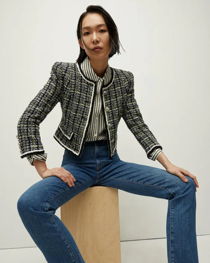 Jackets and Outerwear Shop Veronica Beard Ceres Tweed Jacket Navychartreuse