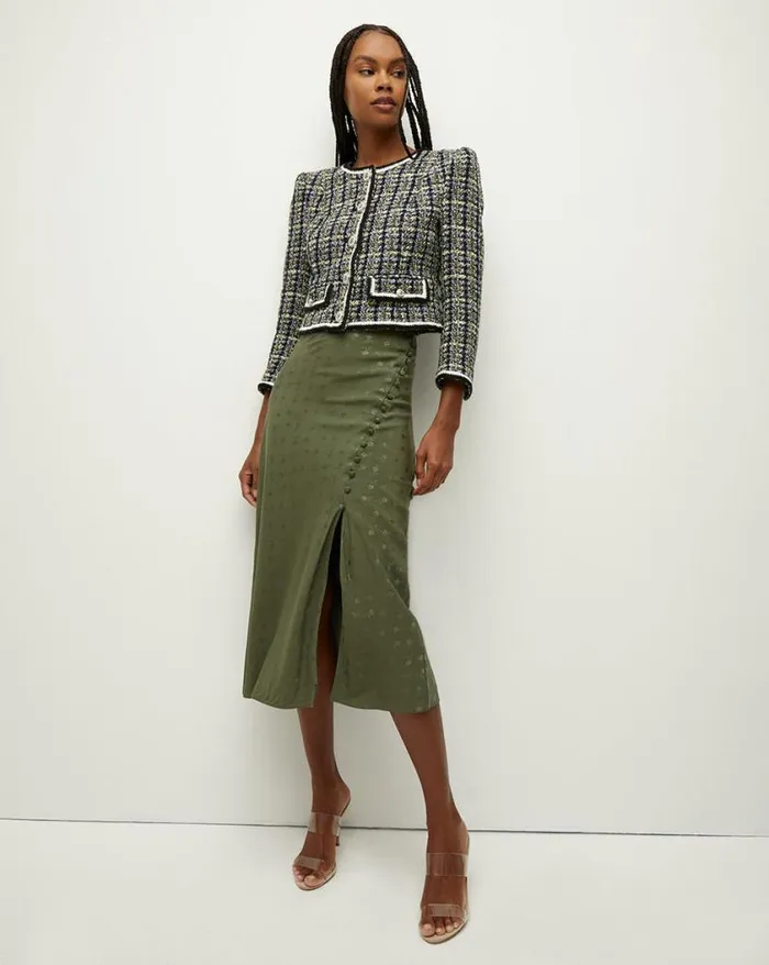 Jackets and Outerwear Shop Veronica Beard Ceres Tweed Jacket Navychartreuse