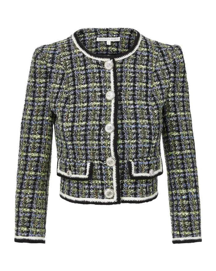 Jackets and Outerwear Shop Veronica Beard Ceres Tweed Jacket Navychartreuse