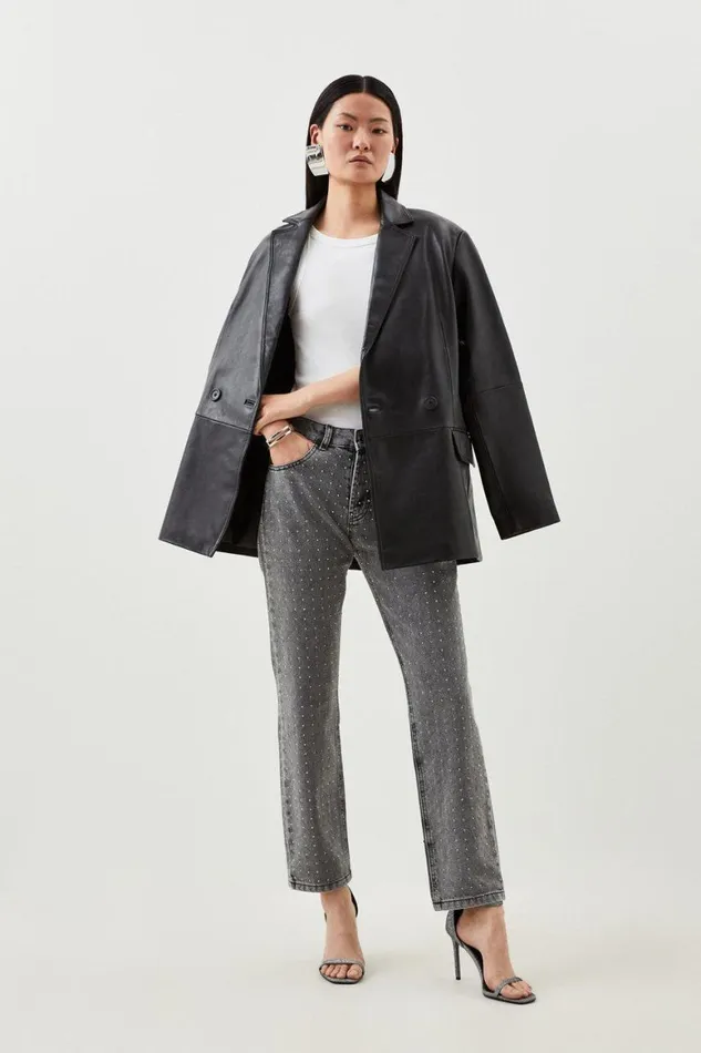 Jeans Women Karen Millen High Rise Slim Leg Embellished Jeans Grey