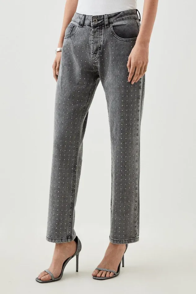 Jeans Women Karen Millen High Rise Slim Leg Embellished Jeans Grey