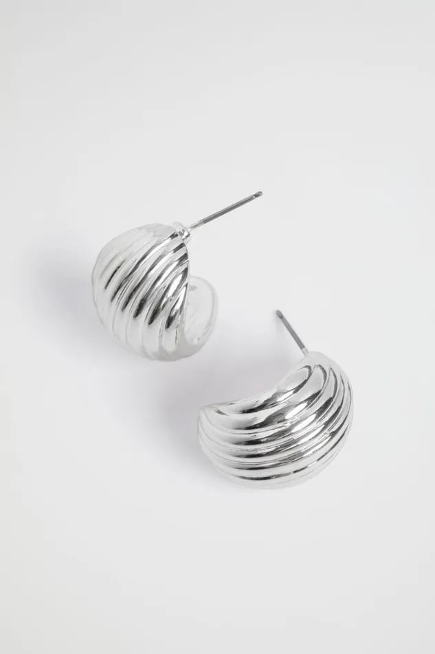 Jewellery Woman Seed Heritage Ribbed Drop Earring Silver